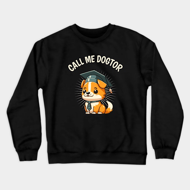 Cute Dog Funny Doctor Degree Doctoral Crewneck Sweatshirt by Foxxy Merch